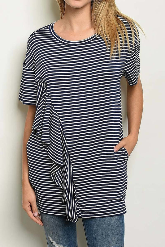 Side ruffle detail stripe top (ED4247-1)