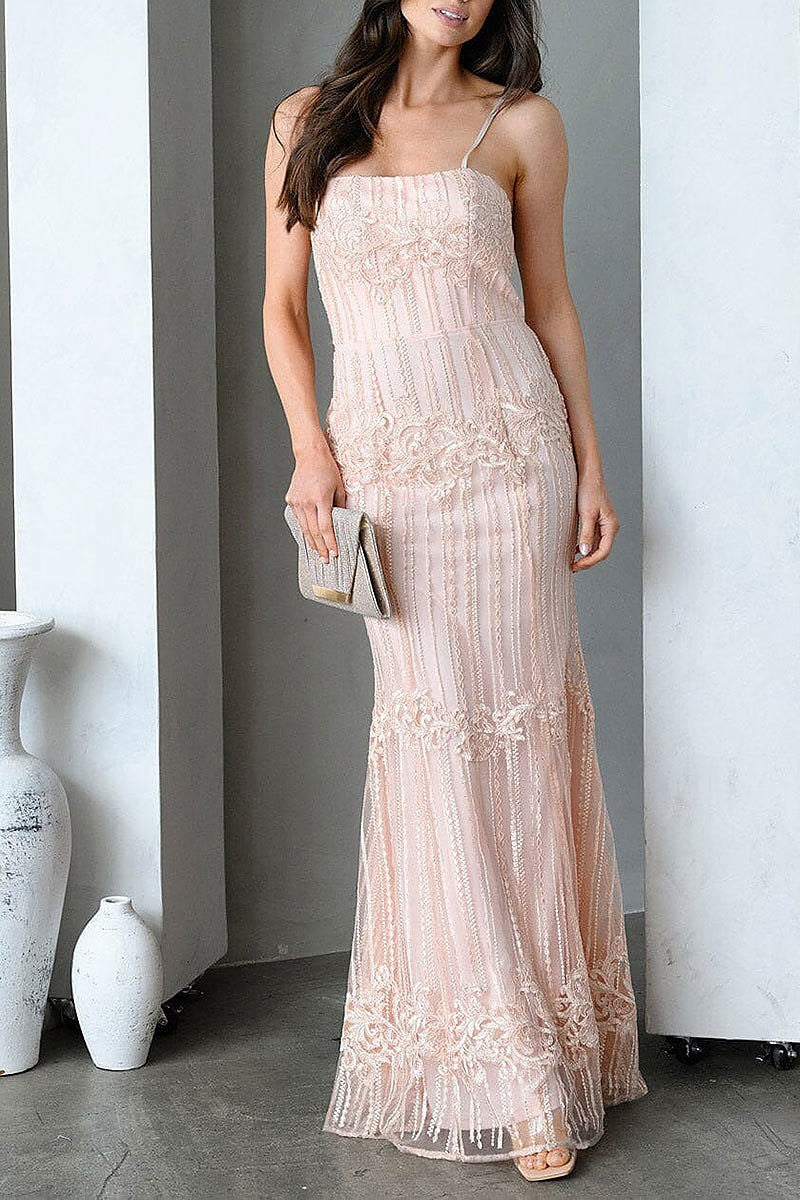 Sleeveless embroidery gown maxi dress (EDWT9319)