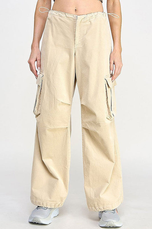 Zip up cargo pockets wide leg corduroy pants (EGWT2558)