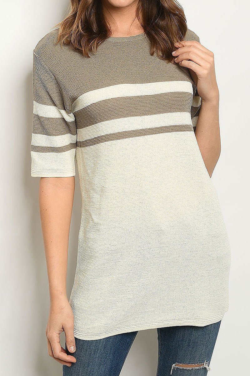 Crew neck stripe color block sweater top (ED7735-1)