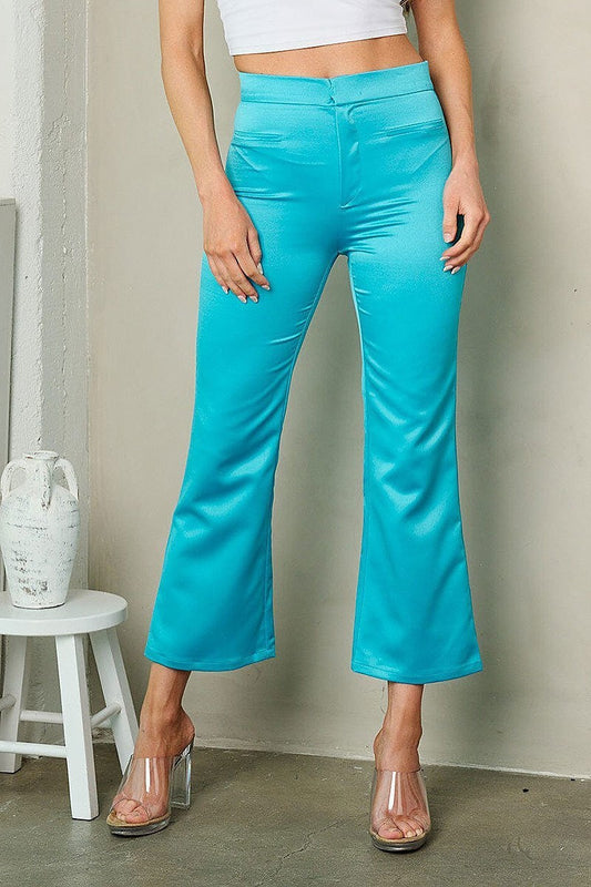 Satin wide leg crop pants (EFWT2643)