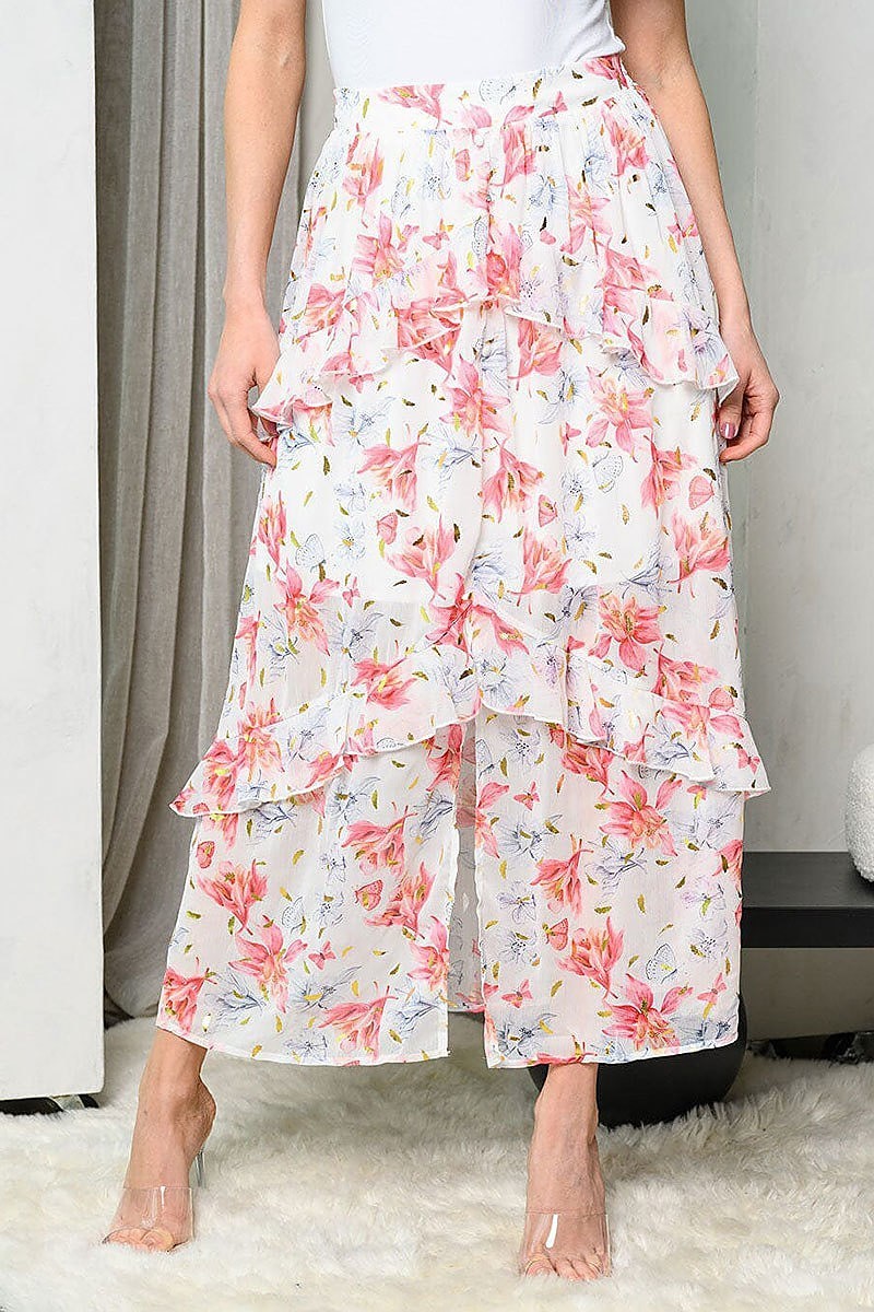 Tiered ruffle floral maxi skirt (EDWT9182)