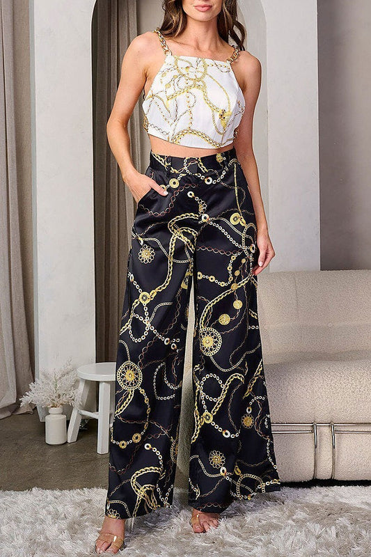 Sleeveless crop top & wide leg pants printed set (EFWT8335)