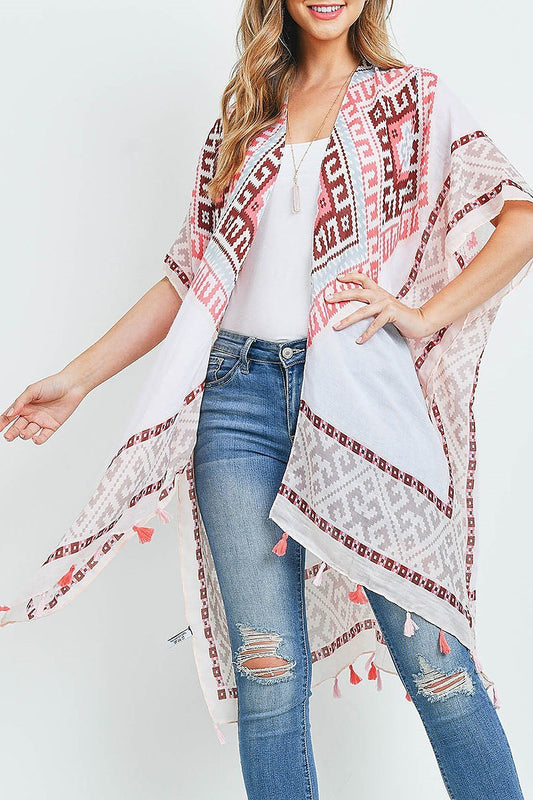 Bohemian open front tassel kimono (EF1107)