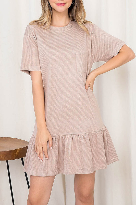 Ruffle hem detail stripe pocket dress (DED7027)