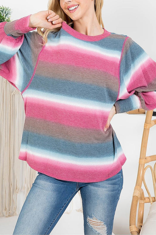 Tie dye stripe bubble sleeve top (EF2832)