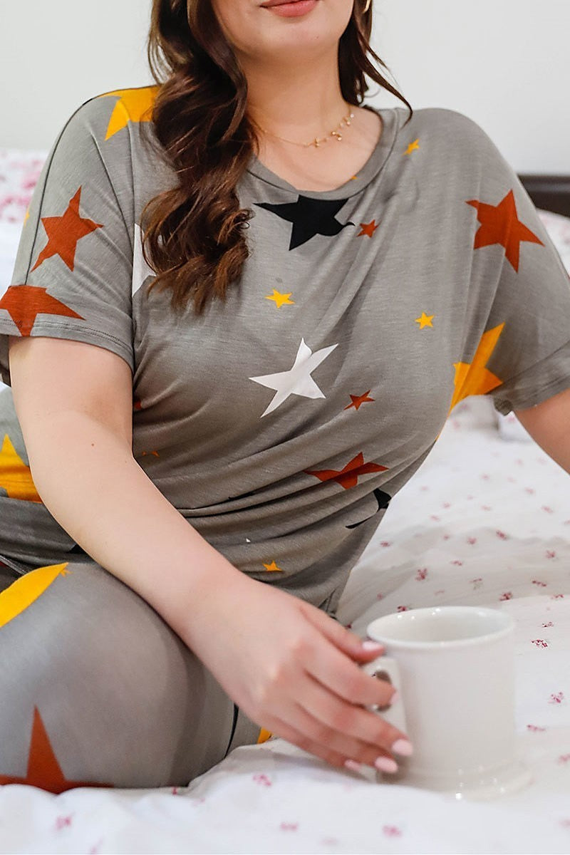 Multi color star print top and sweatpants set (TDG9264)