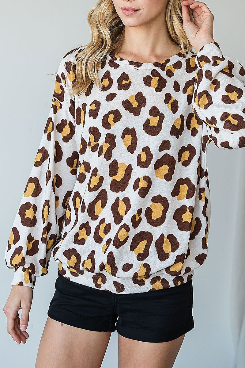 Leopard puff sleeve top (EF4962)