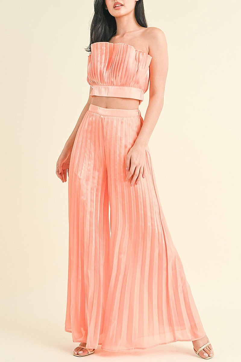 Sleeveless crop top & wide leg pants pleated set (EGWT2305)