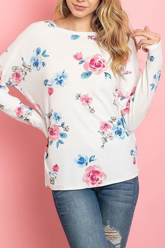 Floral long sleeved round neck top (ED8325)