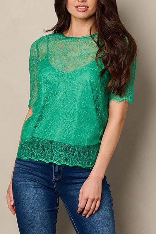 Short sleeve lace cami and top (EFWT2216)