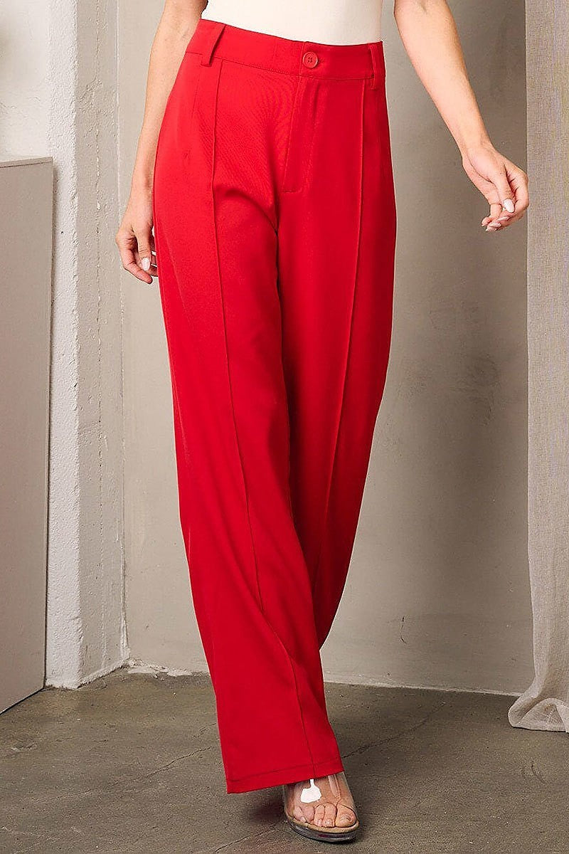 Wide leg pleated button closure pants (EFWT3608)