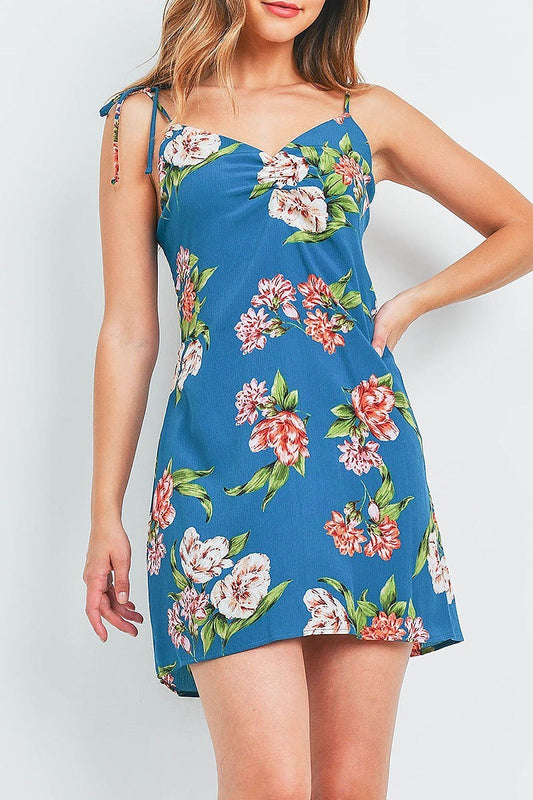 Smoked waist back floral print dress (DED6333)