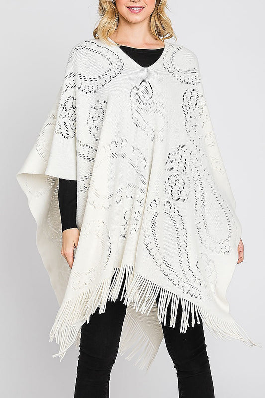 Paisley pattern fringe poncho (DGS6142)