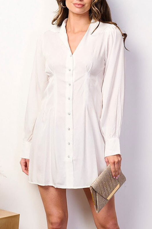 Long sleeve button up mini dress (EFWT8814)