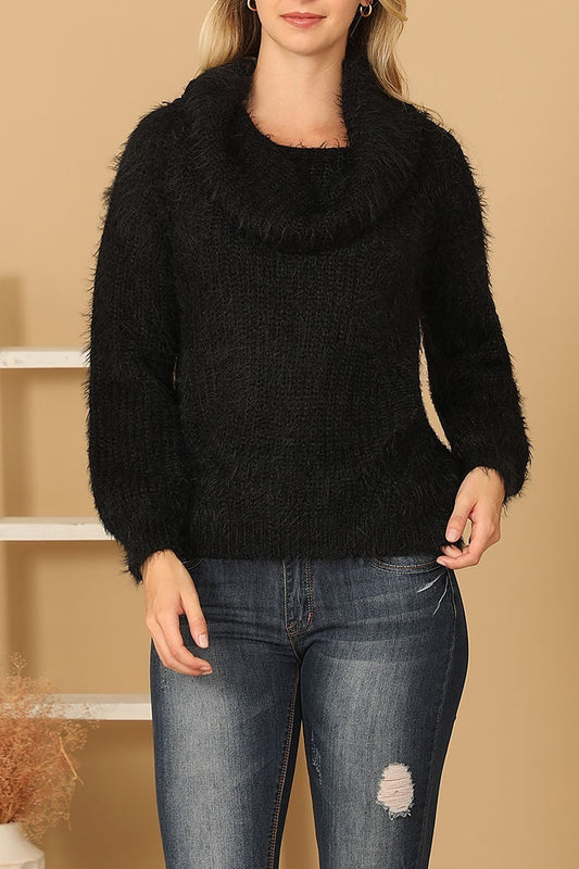 Cowl neck fluffy knitted sweater (DGS6674)