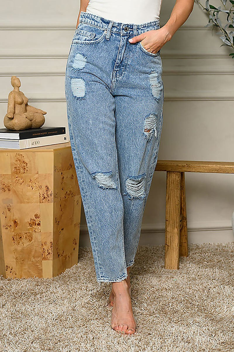 High rise distressed denim jeans (EDWT6480)