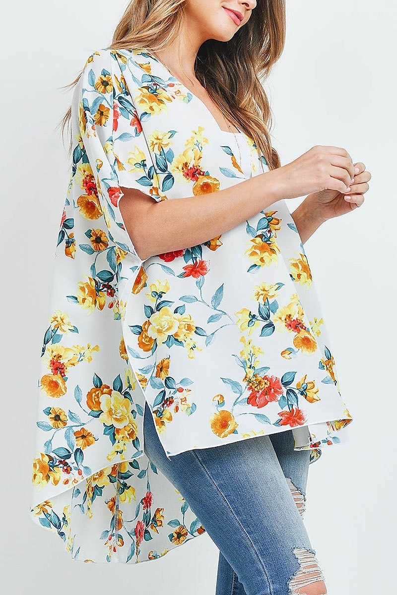 Floral print loose fit hi lo kimono (ED9810)