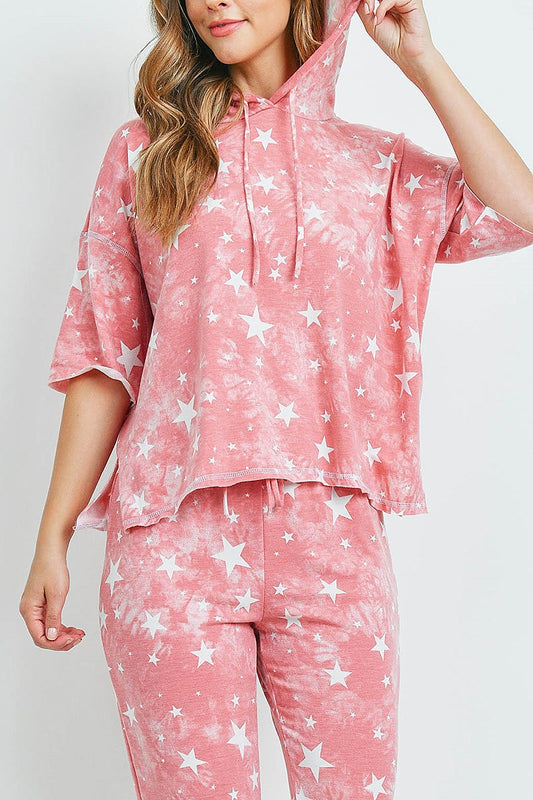 Star print hoodie top and pants set (ED9403)