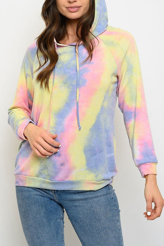 Long sleeve tie dye hoodie top (EDWT3068)