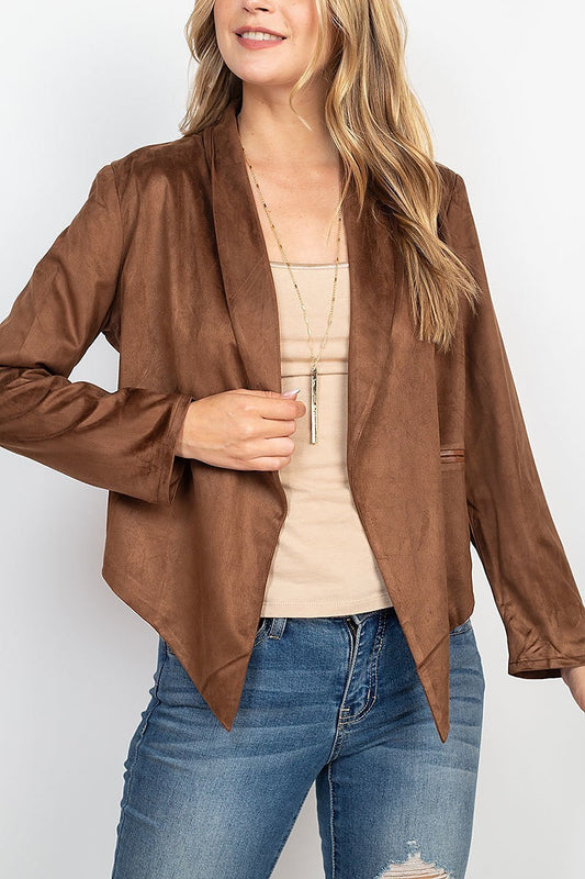 Collared loose fit faux suede jacket (DGS5324)