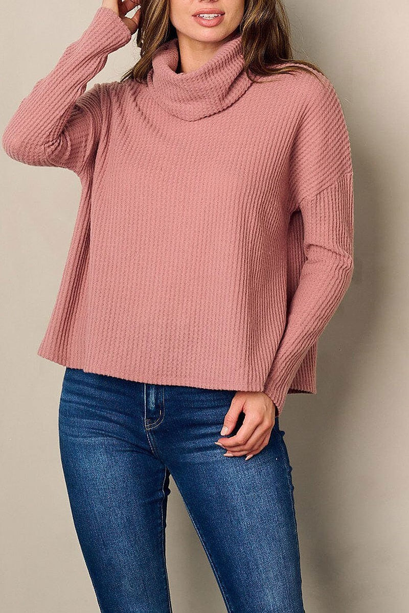 Long sleeve turtle neck waffle detailed top (EFWT2897)