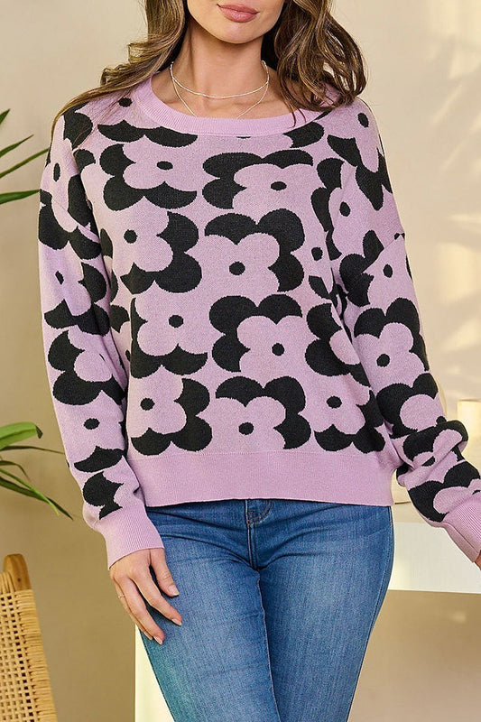 Long sleeve pullover floral sweater (EFWT6129)