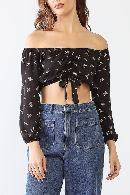 Off shoulder floral print crop top (TED1318)