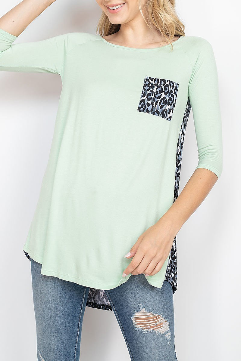 Animal print pocket color block top (EF1804)