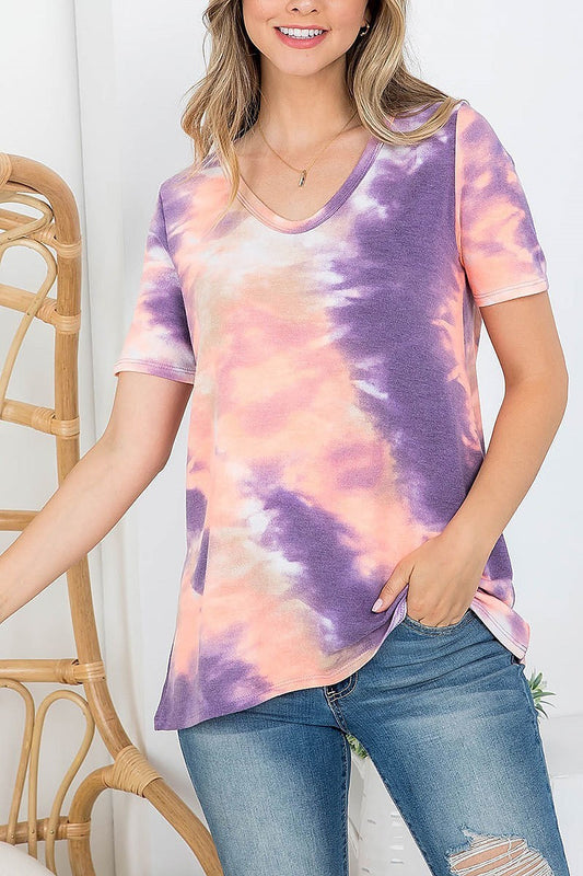 Tie dye v neck blouse top (EF4095)