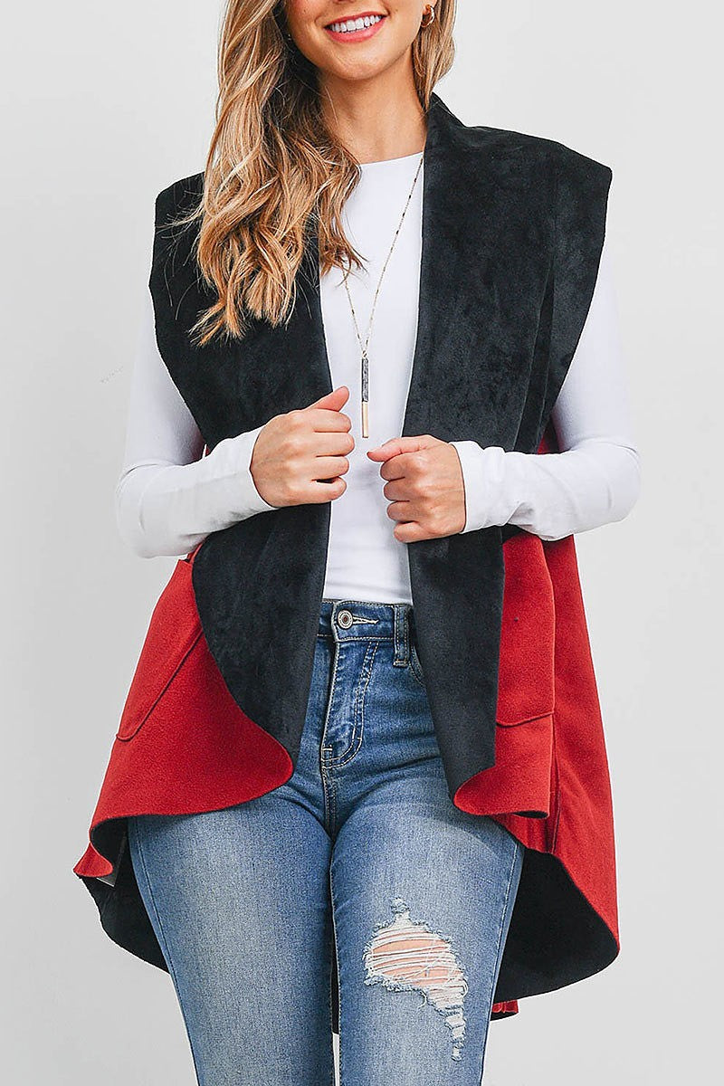 Faux fur two tone kimono vest (EF1753)