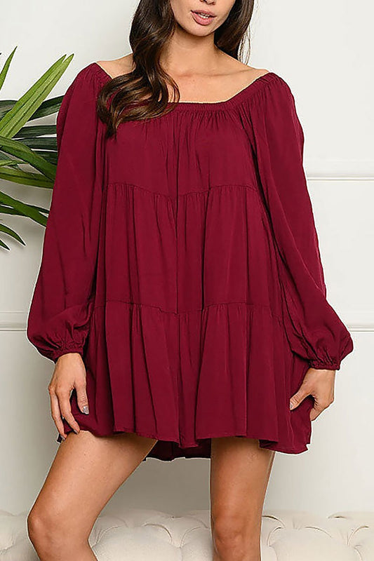 Long sleeve woven mini dress (EDWT4467)