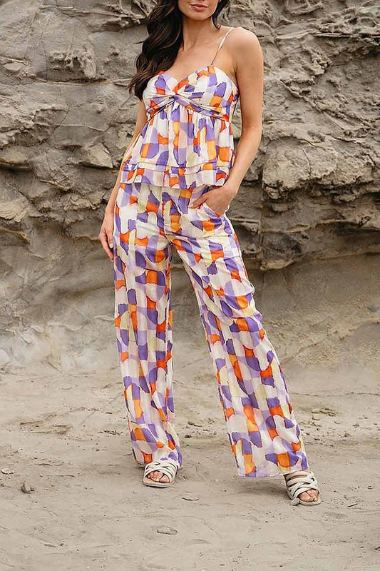 Blouse and elastic waist pants multi print set (EFWT9918)