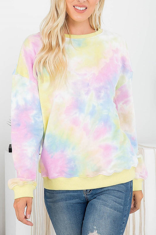 Round neck tie dye ribbe knit band top (EF2127)