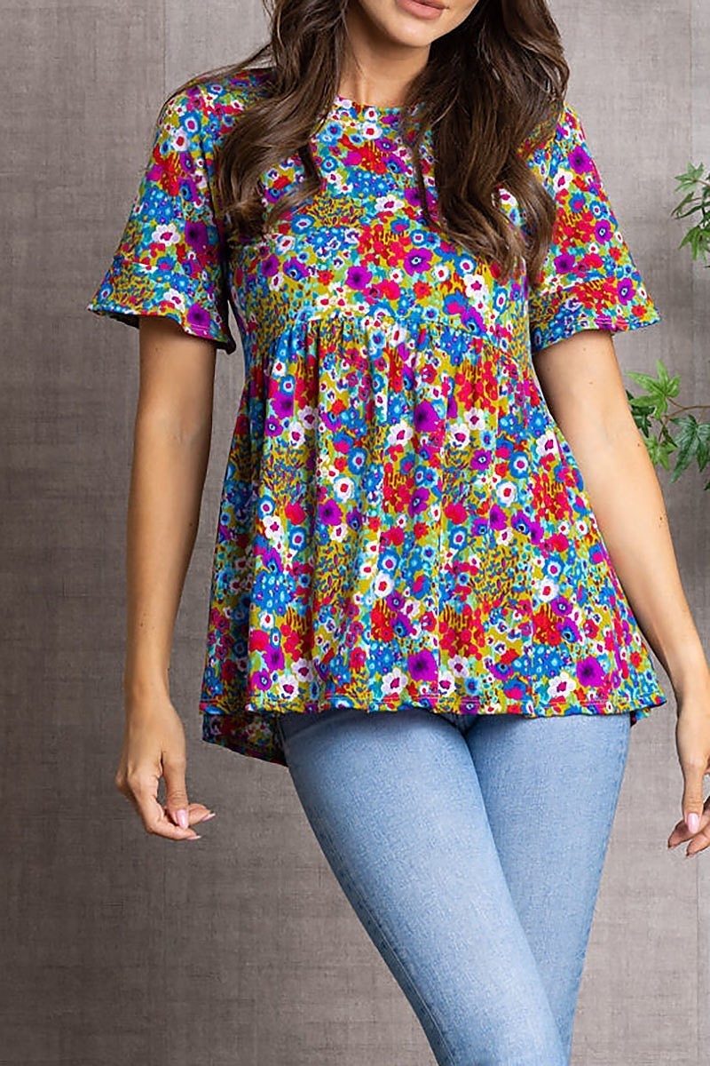 Classic floral print babydoll blouse top (EDSW3205)