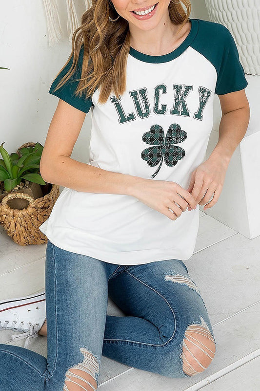 Lucky clover print raglan top (EF3445)