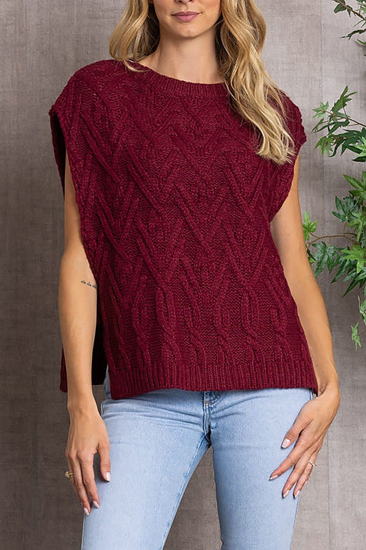 Cable knit open side sweater vest (EDSW3389)