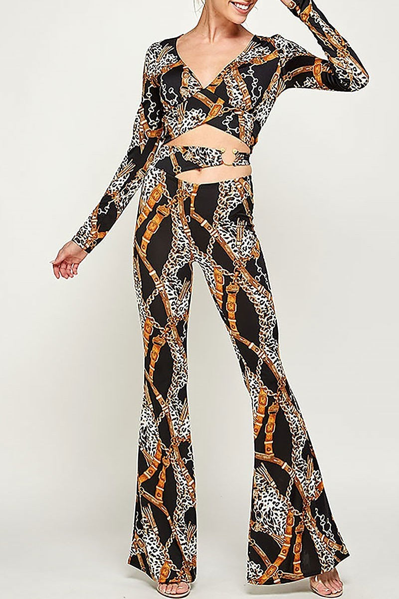 Chain animal print top and pants set (EF2903)