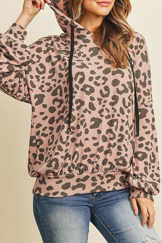 Leopard puff sleeved self tie hoodie (ED8129-31)