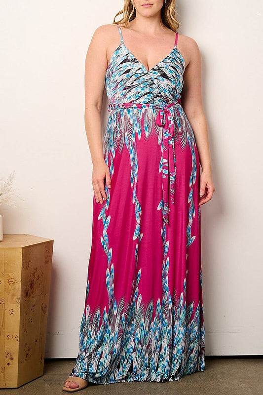 Self tie surplice multi print maxi dress (EFWT9020)