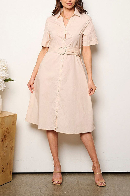 Short sleeve button up midi dress (EFWT9382)