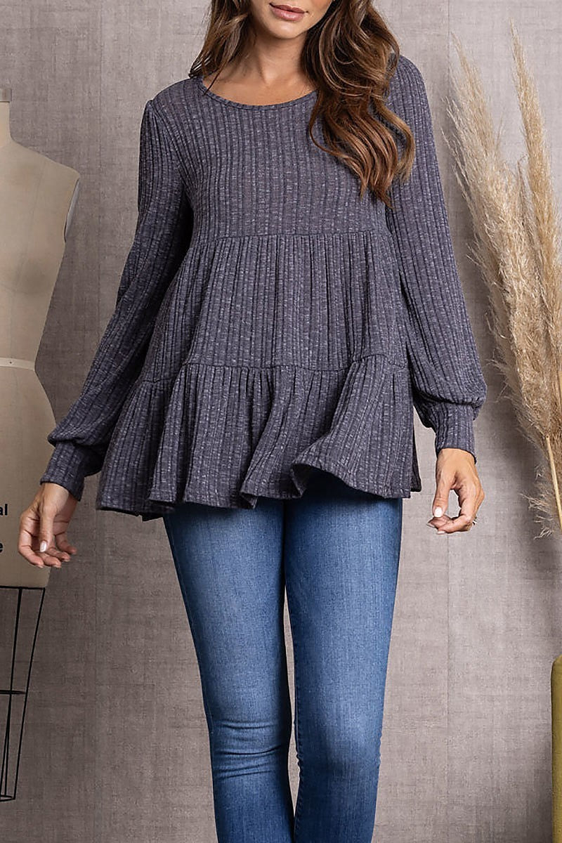 Ribbed knit cuff long sleeve top (EDSW3481)