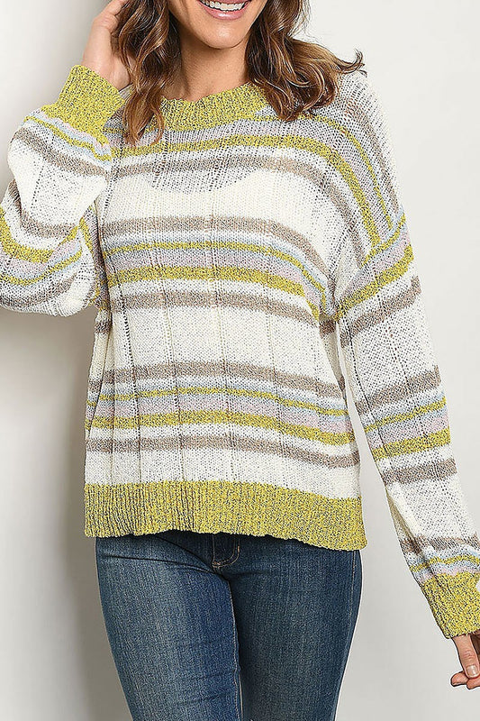 Round neck multi stripe loose fit sweater (DGS4717-LAST)