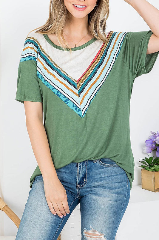 Multi chevron print scooped neckline blouse top (EF4103)