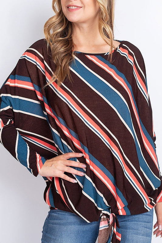 Waist tie stripe loose fit top (EF1881)