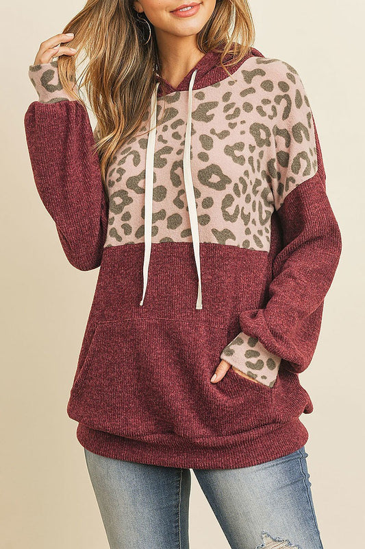 Animal color block pocket front sweat hoodie (ED8044-2)