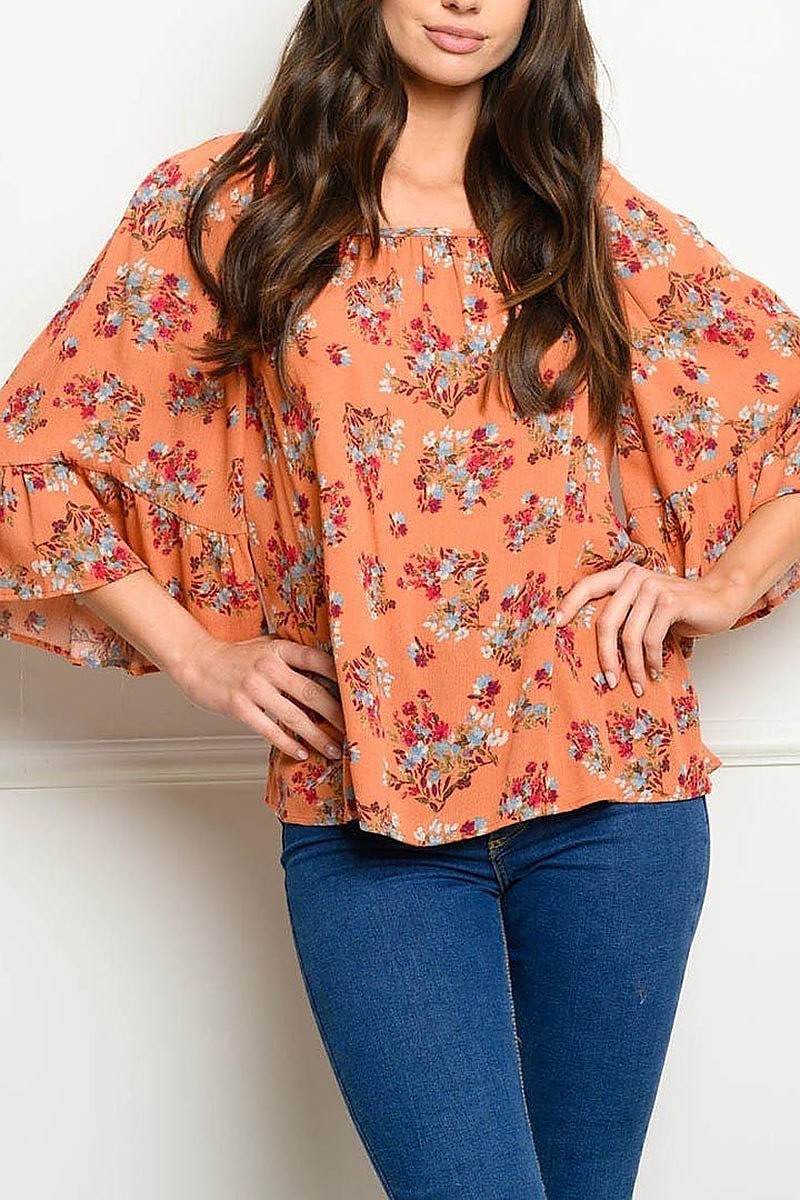 Quarter bell sleeves floral tunic top (EDWT4222)