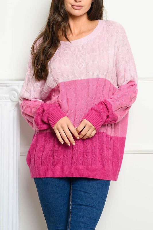 Long sleeve colorblock cable knit sweater (EDWT4048)