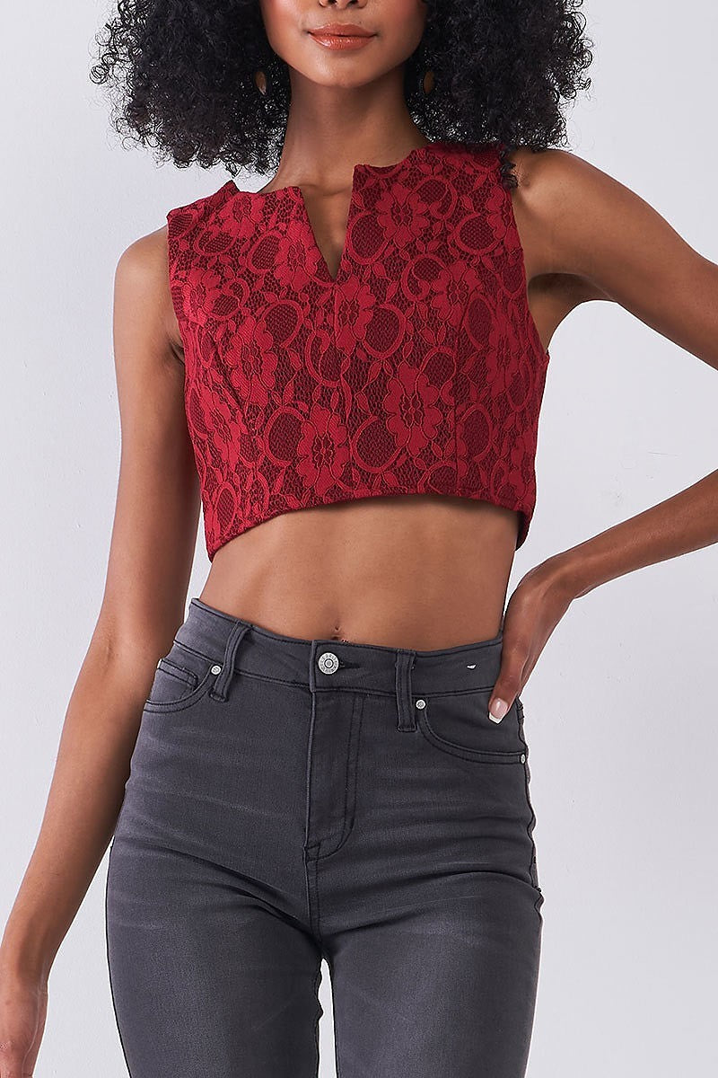 Fitted floral lace crop top (TDG8191)