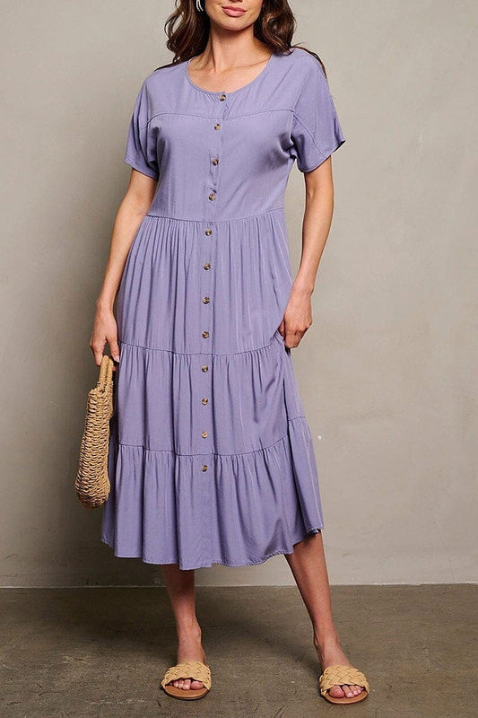 Short sleeve tiered button up maxi dress (EGWT1755-3)